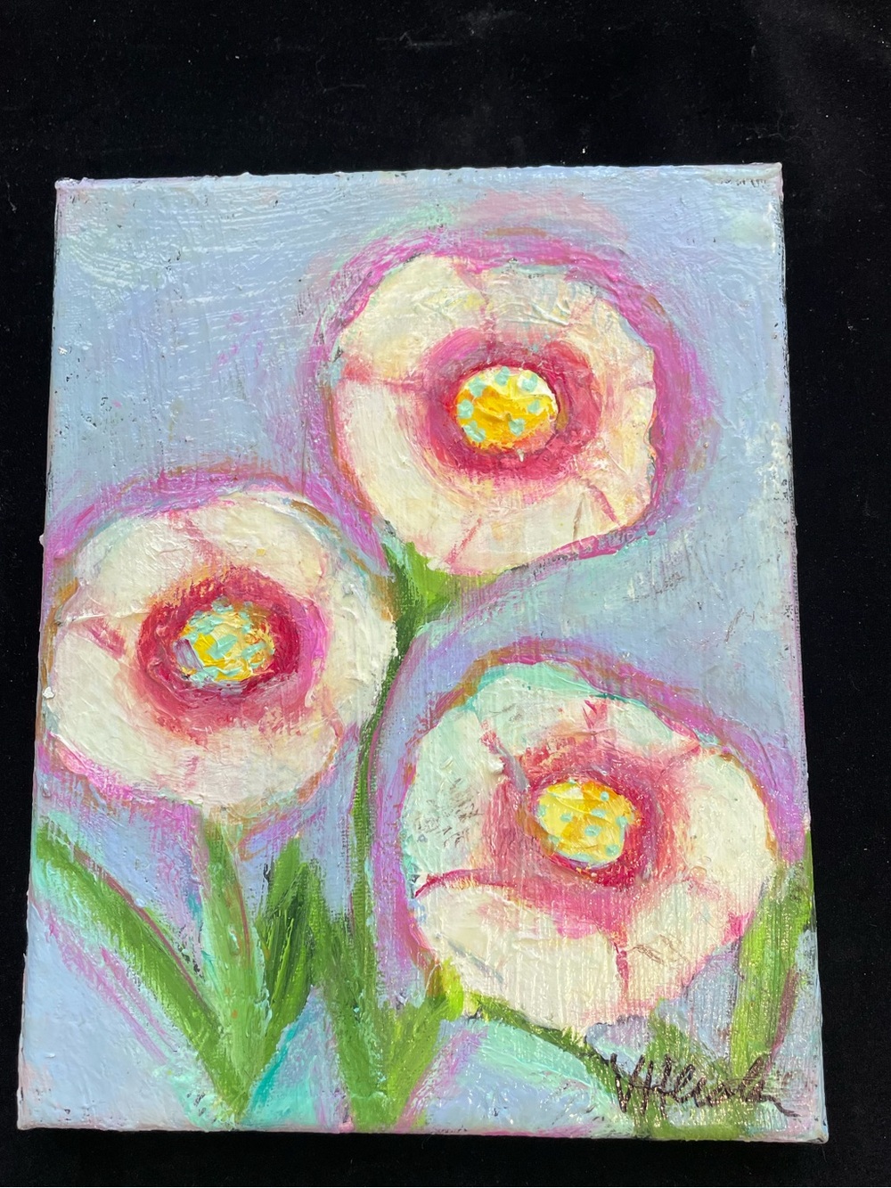 Handmade “Pink Blossoms On Lavender Acrylic Original Painting 10x8”On Canvas